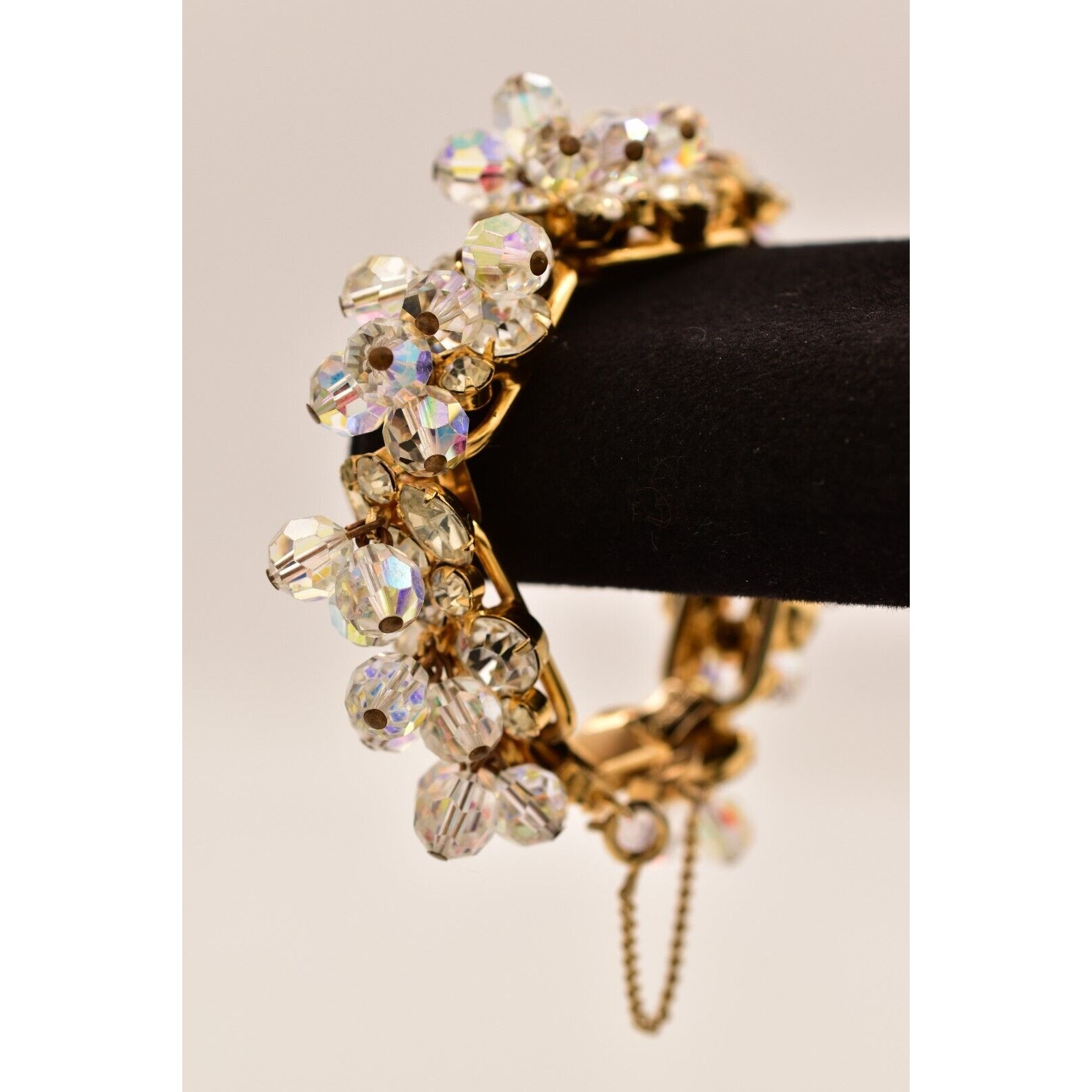 Juliana Vintage Crystal Bracelet Aurora Borealis Dangle Gold Cluster Rare Binad 200$